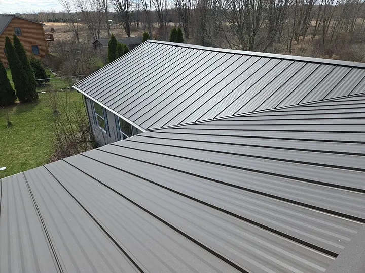 Metal roof on cloudy day